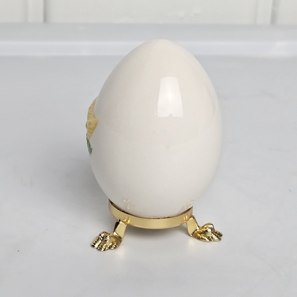 Vintage Goebel Porcelain Handpainted Egg w Yellow Duckling 1979 on Egg Stand - Picture 5 of 7